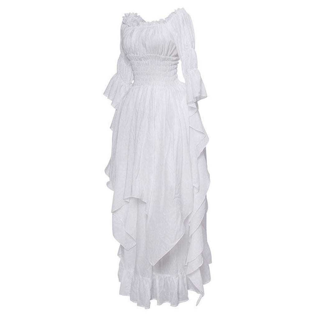 Hvyesh Victorian Dress, Renaissance Costume Women Off Shoulder Long Bell Sleeve High Low Dress Medieval Dresses Peasant Gothic Fairy Witch Dress