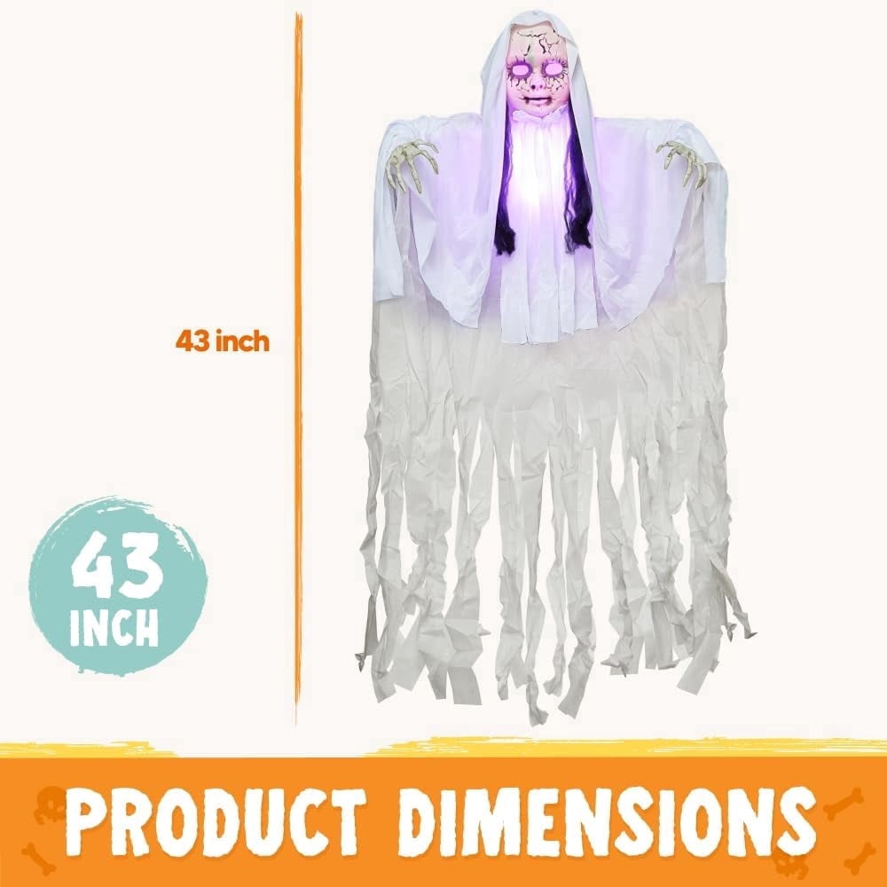 Joyfy 3 Pack Halloween Hanging Ghosts,Scary Skeleton Ghosts Grim Reapers Decorations for Halloween Indoor Outdoor Yard Home Decorations