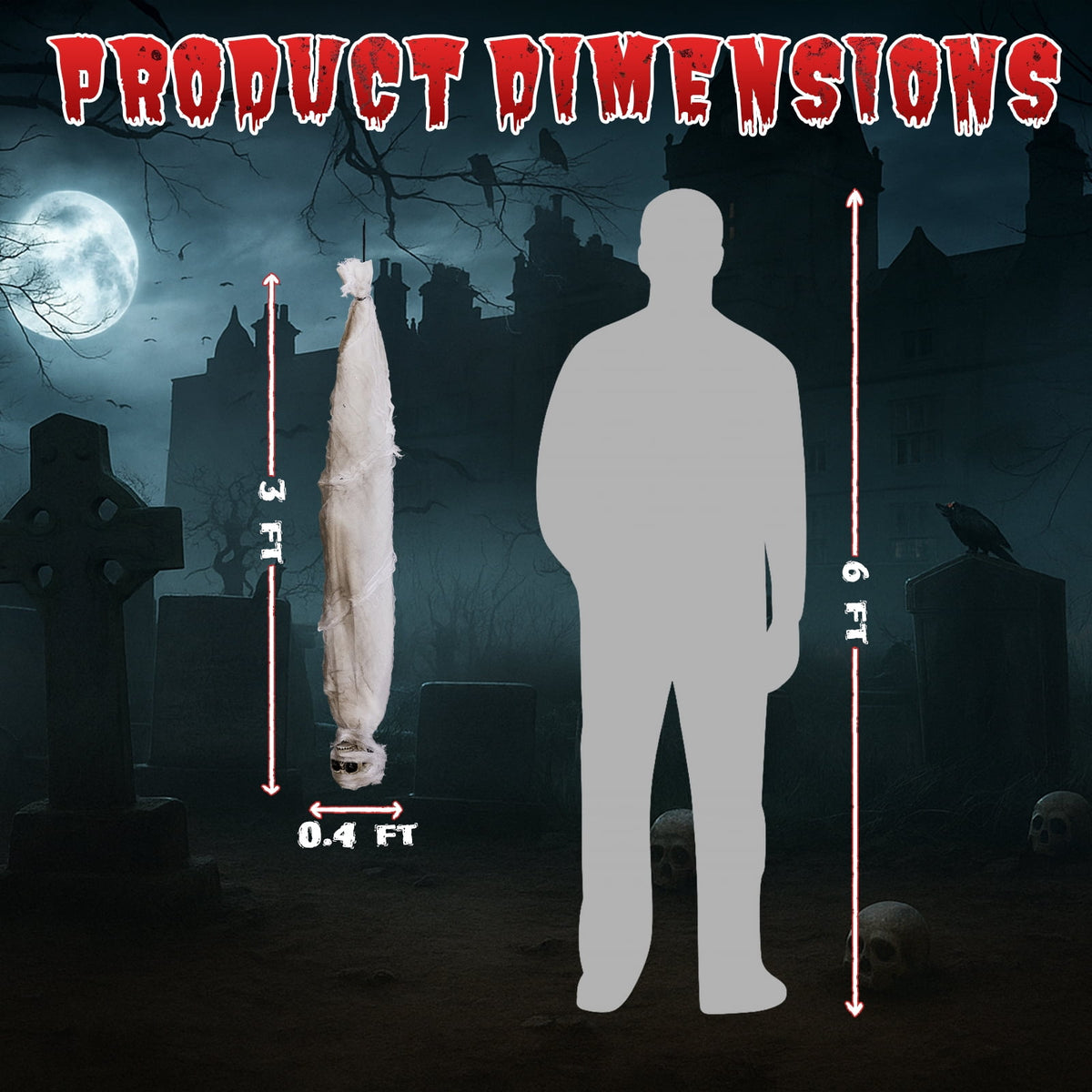 Ktaxon 3ft Hanging Zombie Animated Halloween Decoration Creepy Mummy Halloween w/ Pre-Recorded Screaming, LED Eyes