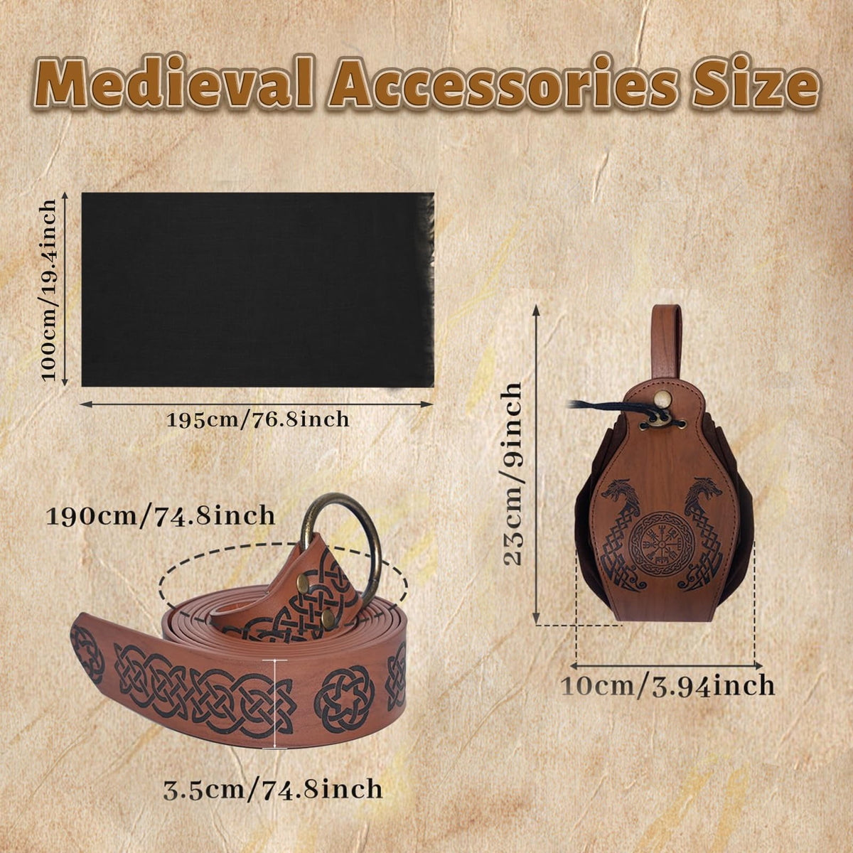 WASFDN 5 Pcs Men's Renaissance Costume Medieval Pirate Shirt Ankle Banded Pants Viking Costume Accessories Set,Style 2,M