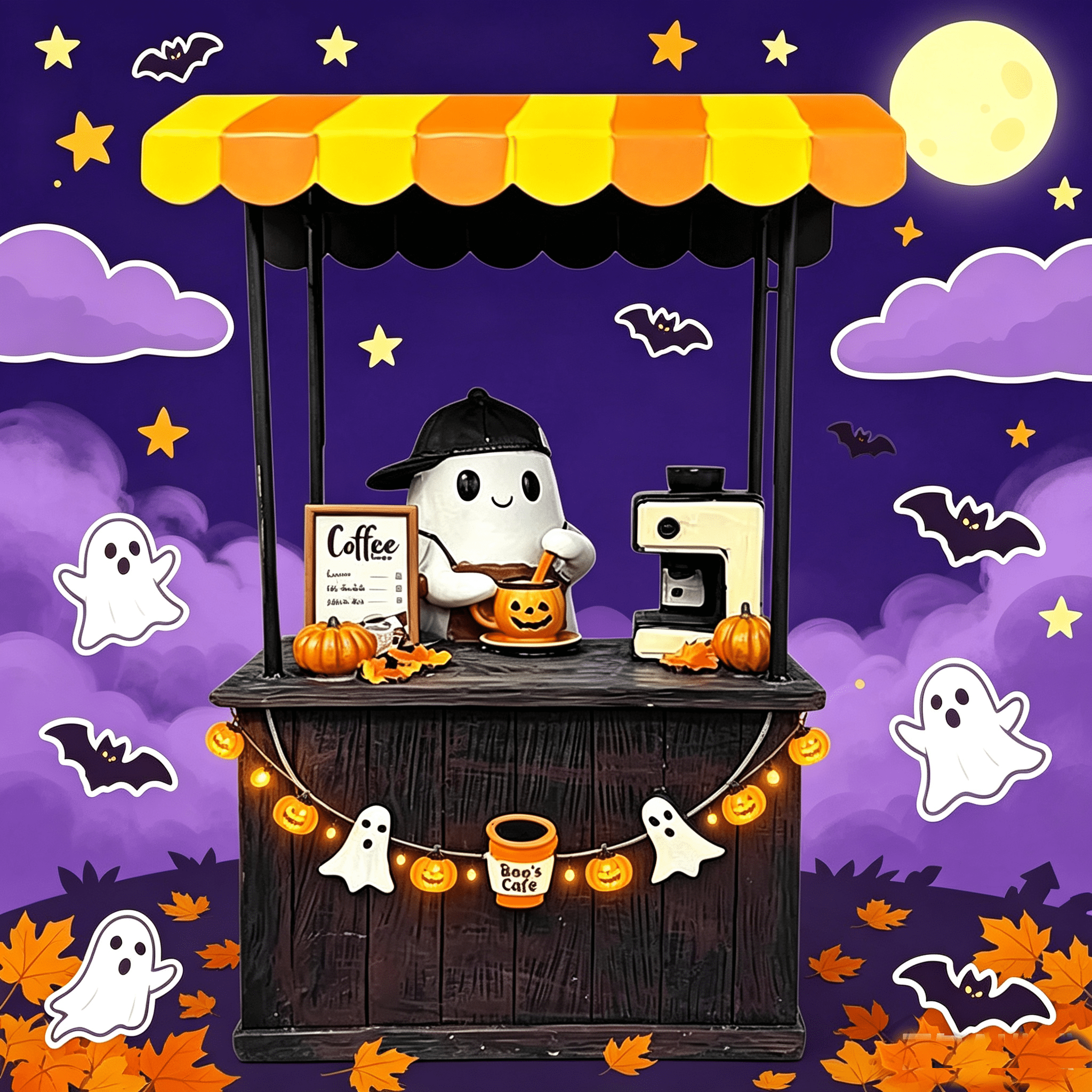 Halloween Spooky Coffee Stand, Ghost Barista Booth Figurine, Spooky Coffee Statue Built with Spooky Little Coffee Stand, Freshly Boo’d Coffee Ghost Fall Decor, Creative Birthday & Holiday Gift