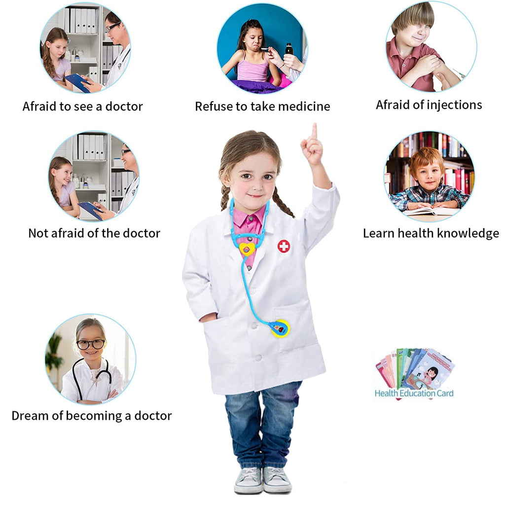 NimJoy 14Pcs Doctor Costume Dress-up Set Pretend Role Play Nurse Kit Preshool Toy for Kids 3-6 Years Toddler Boys GirlsBirthday Christmas Present, Blue