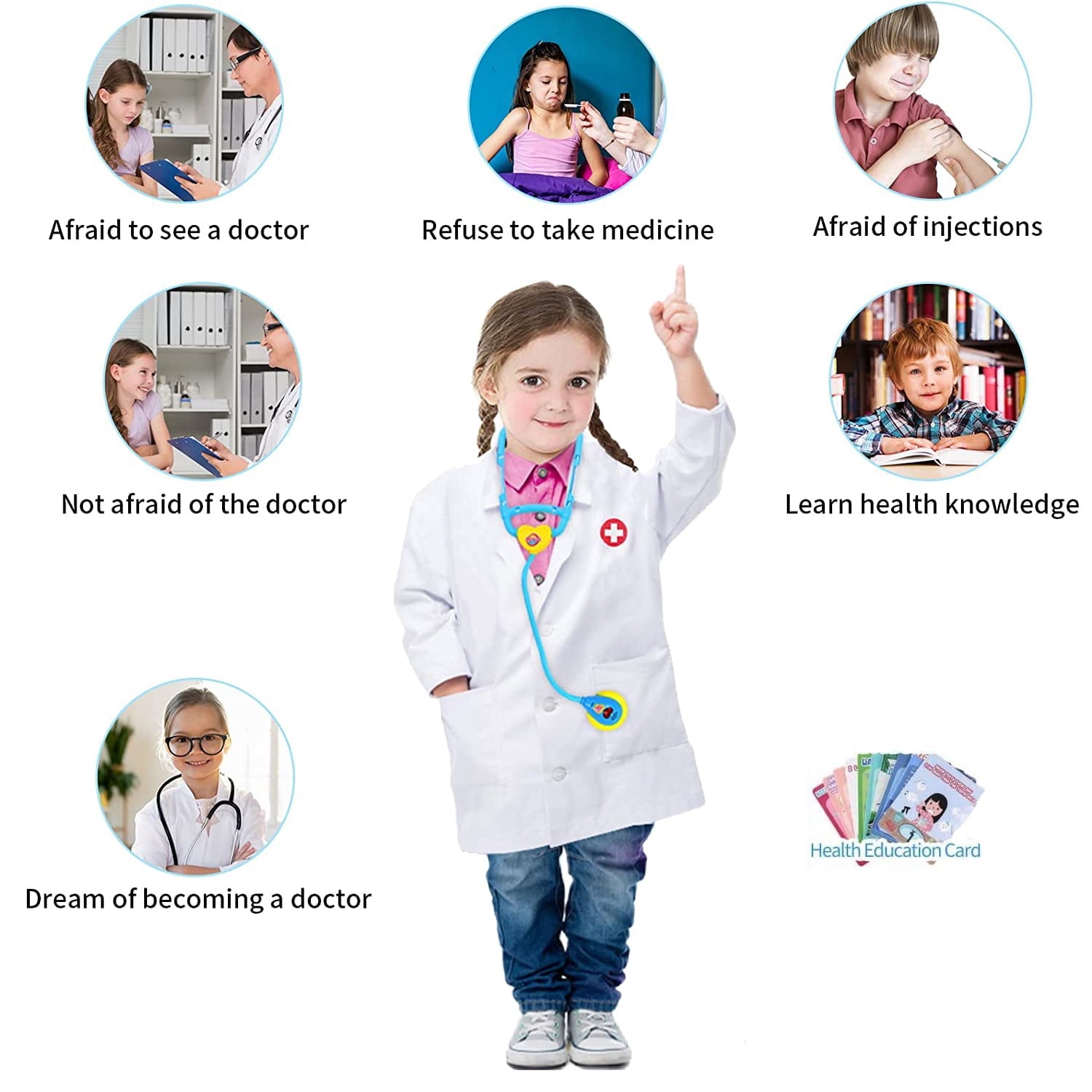 NimJoy 14Pcs Doctor Costume Dress-up Set Pretend Role Play Nurse Kit Preshool Toy for Kids 3-6 Years Toddler Boys GirlsBirthday Christmas Present, Blue