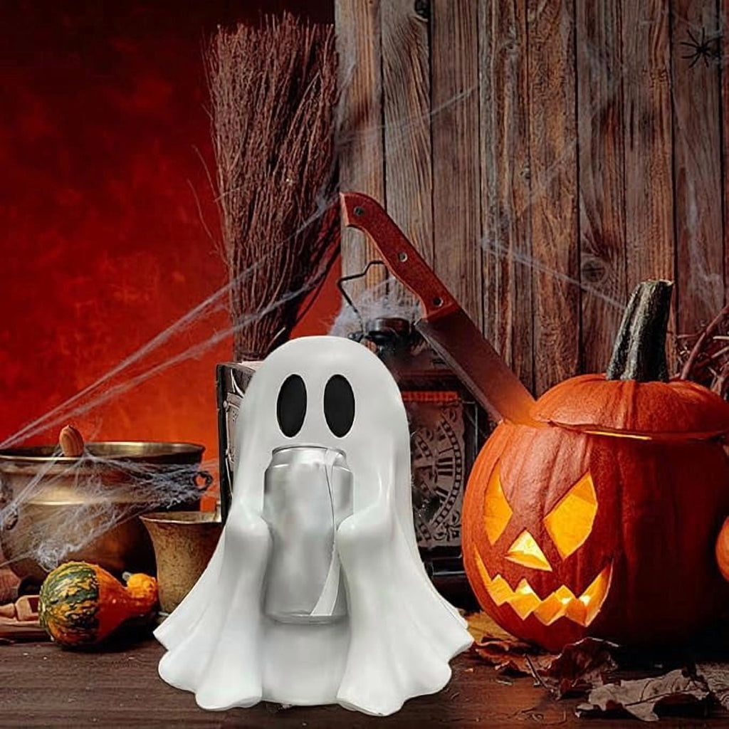 Halloween Cute Ghost Ghost Holding Coke, Spooky Beverage Holder Figurine, Cute Ghost Drink Holder Coke, Halloween Decorations For Tabletop, Party Decor & Office & Desk Display Hallow