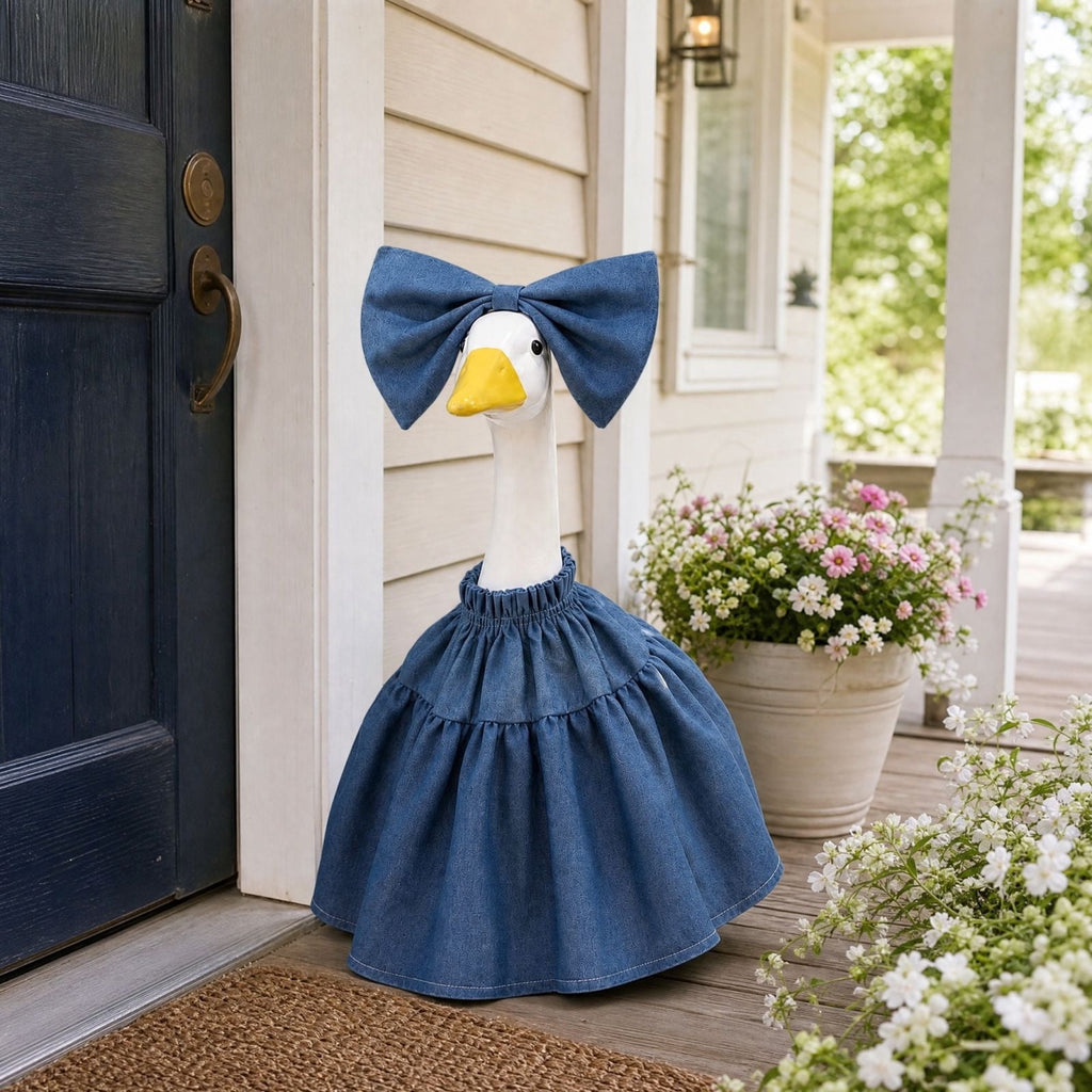 Thanksgiving Harvest Outfit for 23" Porch Goose, Goose Fall Theme Dress in White&Orange with Headwear Fall Harvest Decor for 23" Goose Outdoor Patio Yard Lawn Decoration