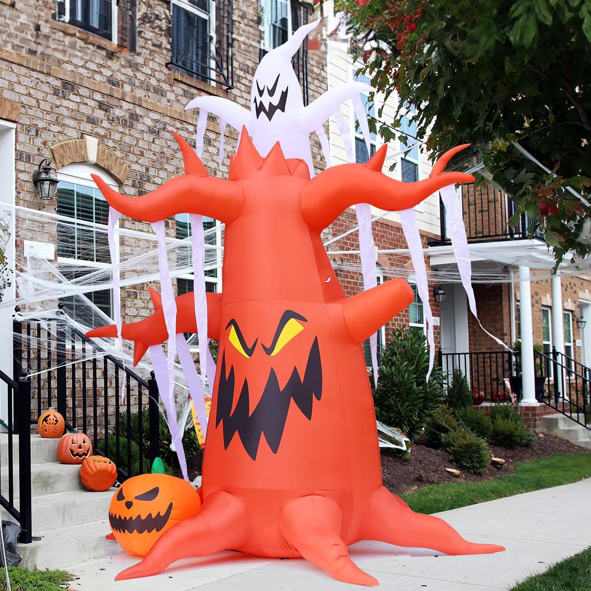 GOOSH Halloween Inflatables 10 FT Inflatable Halloween Tree with LED Lights, Scary Halloween Tree Inflatables Spooky Tree Inflatable with Pumpkin and Ghost, Outdoor Halloween Decorations for Holiday