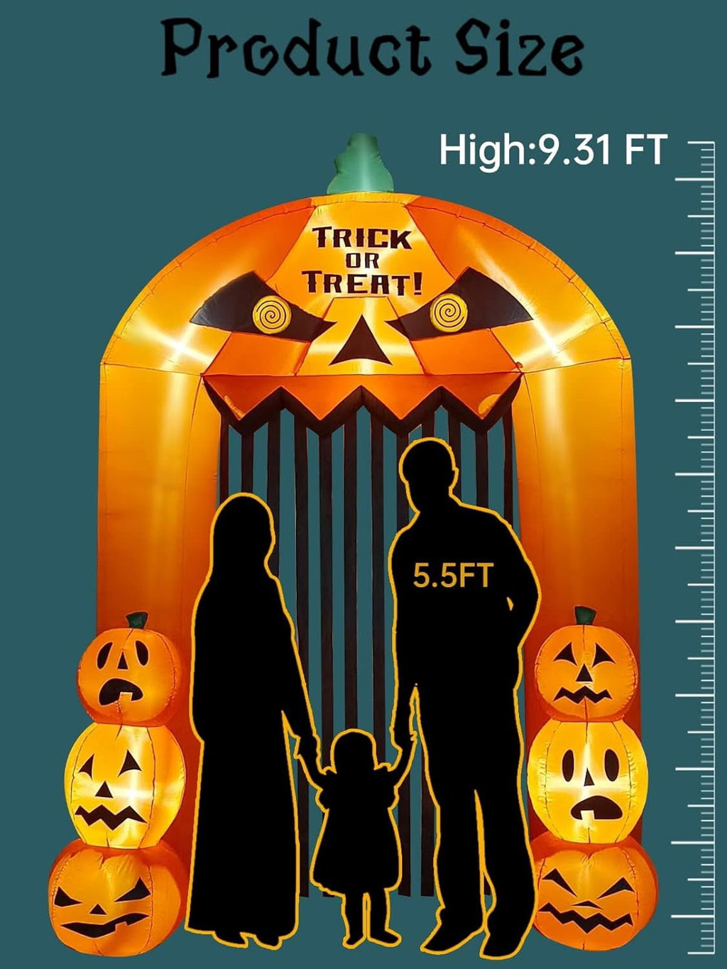 Kalolary 9.5ft Halloween Inflatable Pumpkin Arch with LED Lights - Outdoor/Indoor Yard Decoration for Halloween Party & Home