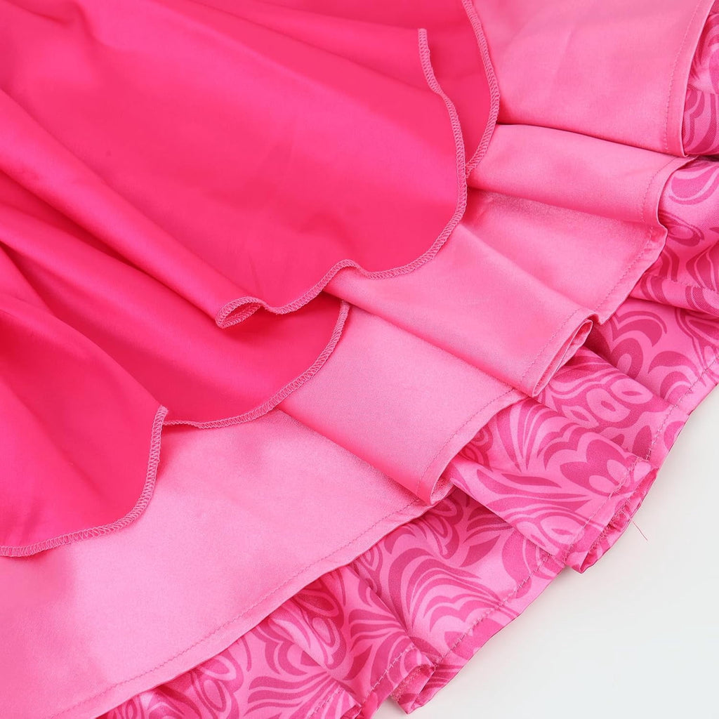 Guvpev G'irls Halloween Princess Costume, Pink Princess Dress Full Set with Heart Print Jacket, Shirt, Layered Skirt & Fuzzy Bag, Halloween Cosplay Outfits for Birthday Party & Fancy Dress Up