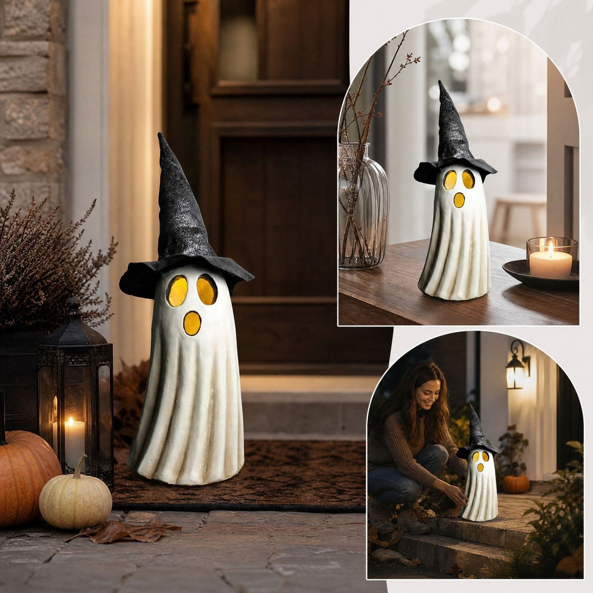 Halloween Ghost Decor 10", Witch Ghost Figurine for Porch Table, 1 Pack