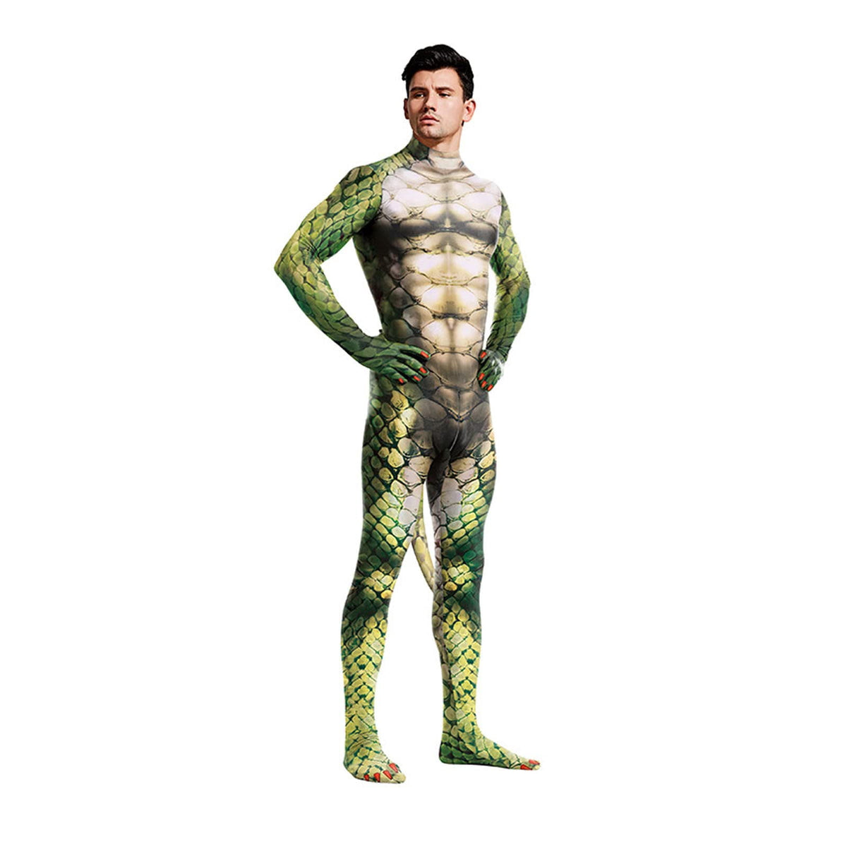 Men's Full Body Dragon Costume Bodysuit with Wings,Mask,Tail,Halloween Dragon Muscle Animal Catsuit Costume