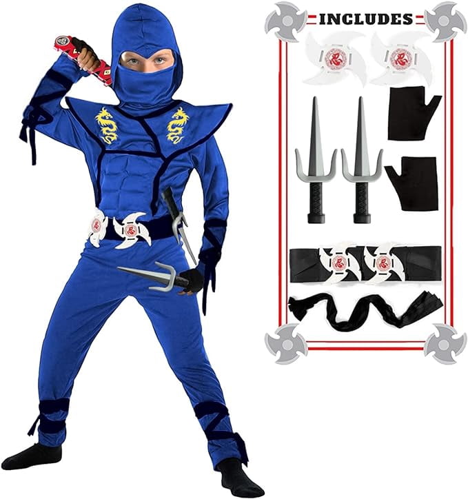 BaLuLu Ninja Costume Kids Ninja Muscle Costumes Boys Ninja Set Accessories Best Children Gift