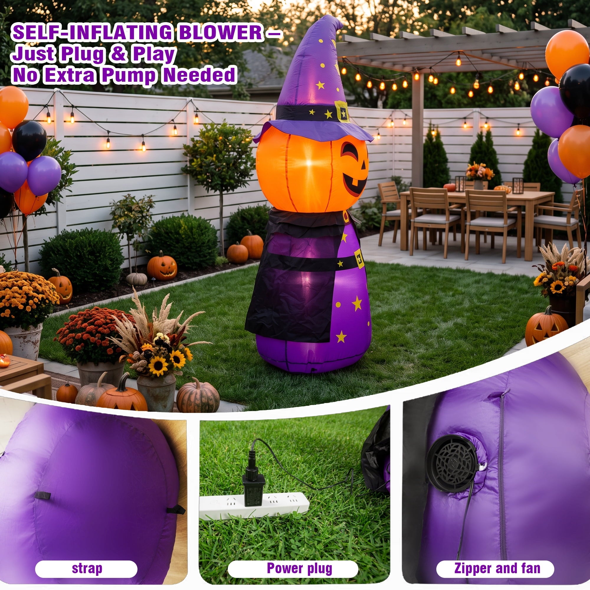 MAGOTAN 9 FT Halloween Inflatables Archway Outdoor Decorations Pumpkin Ghost Archway Halloween Inflatable Blow Up Pumpkin Tombstone Decoration Build-in LED Lights