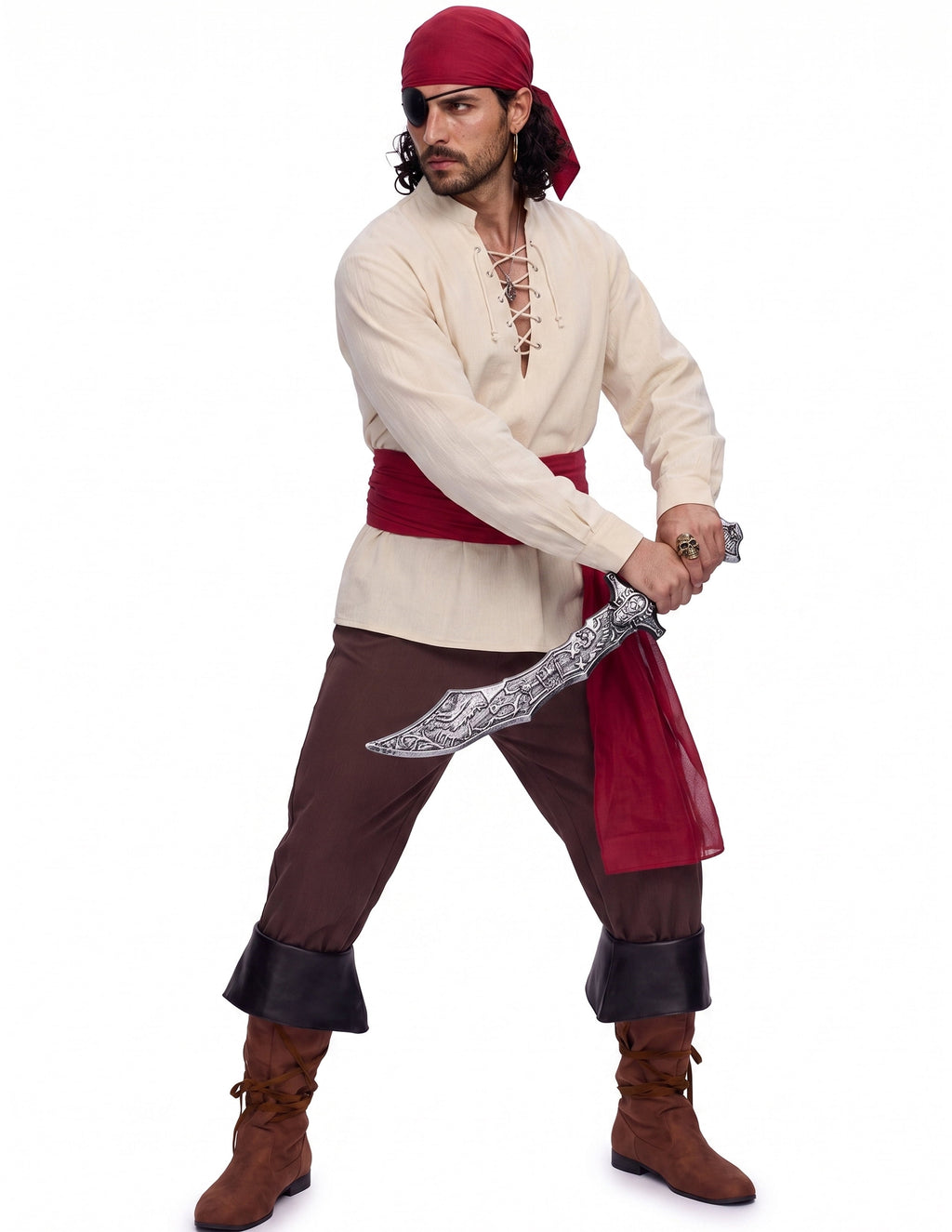 Joyfy Men Pirate Costume Set, Adult Halloween Costume Renaissance Medieval Viking Pirate Costume for Halloween Fancy Dress Up Party Cosplay