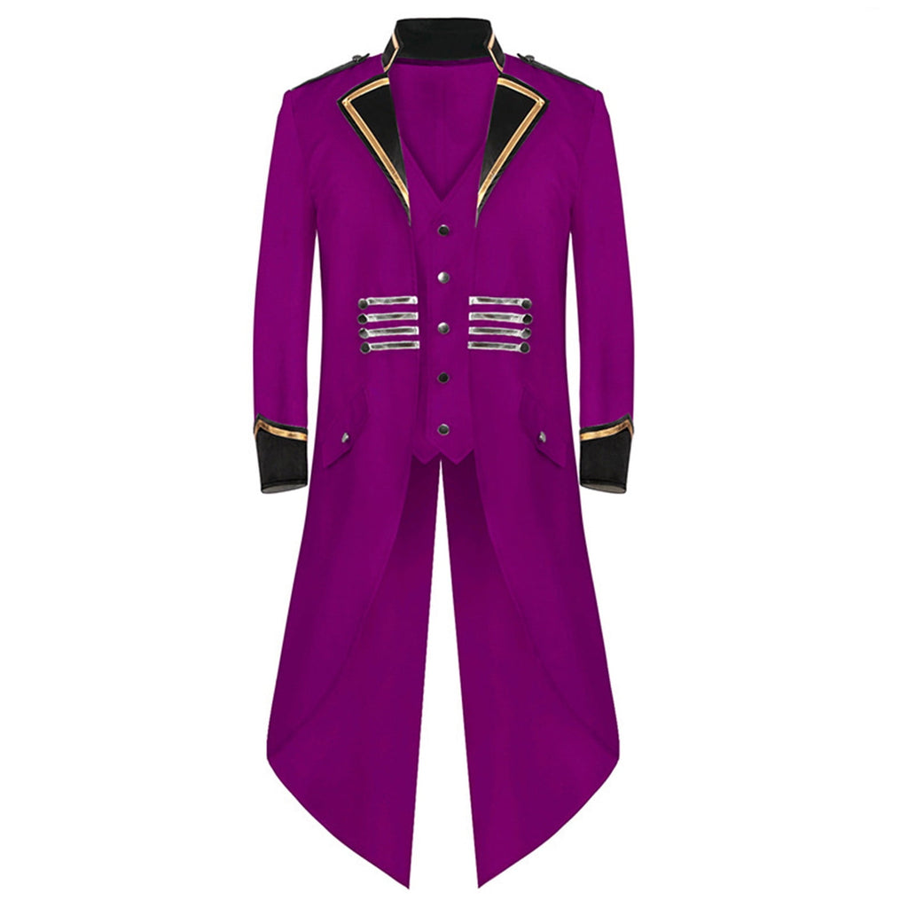 Odeerbi Mens Steampunk Tailcoat Gothic Medieval Jacket Frock Uniform Halloween Long Tuxedo Coat Retro Tailcoat Coat Lapel Court Slim Dress Coat White