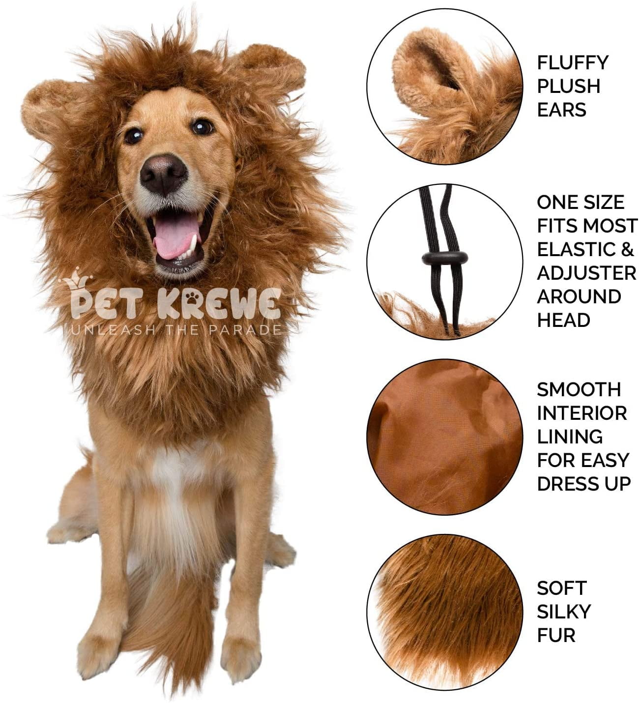 Pet Krewe Dog Lion Mane Halloween Costume Lion Mane for Large and Small Dogs – Ideal for Halloween, Dog Birthday, Dog Cosplay, Dog Outfits, Pet Clothes