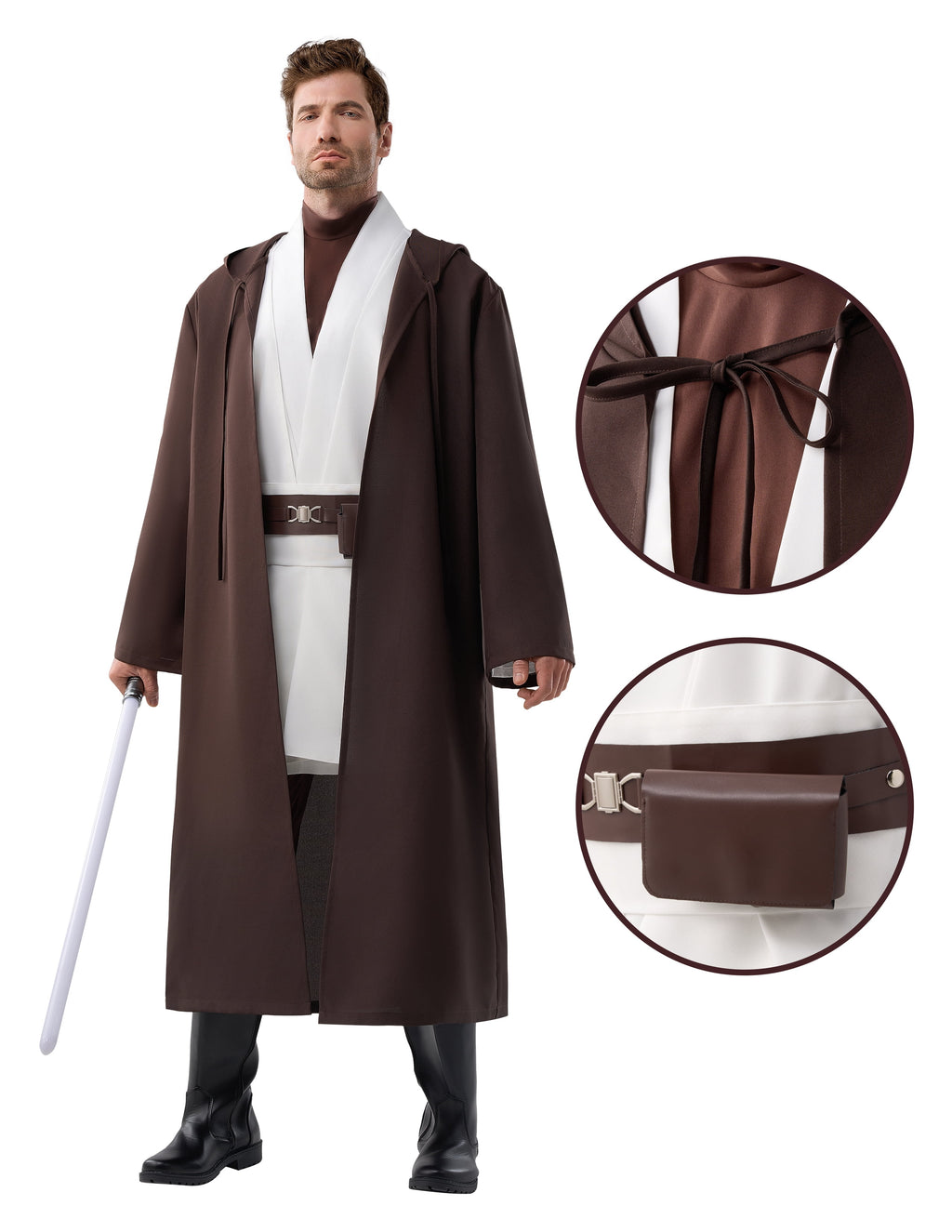 Joyfy Men's Priest Costume Black Priest Father Robe Stole for Halloween Party Dress up Cosplay