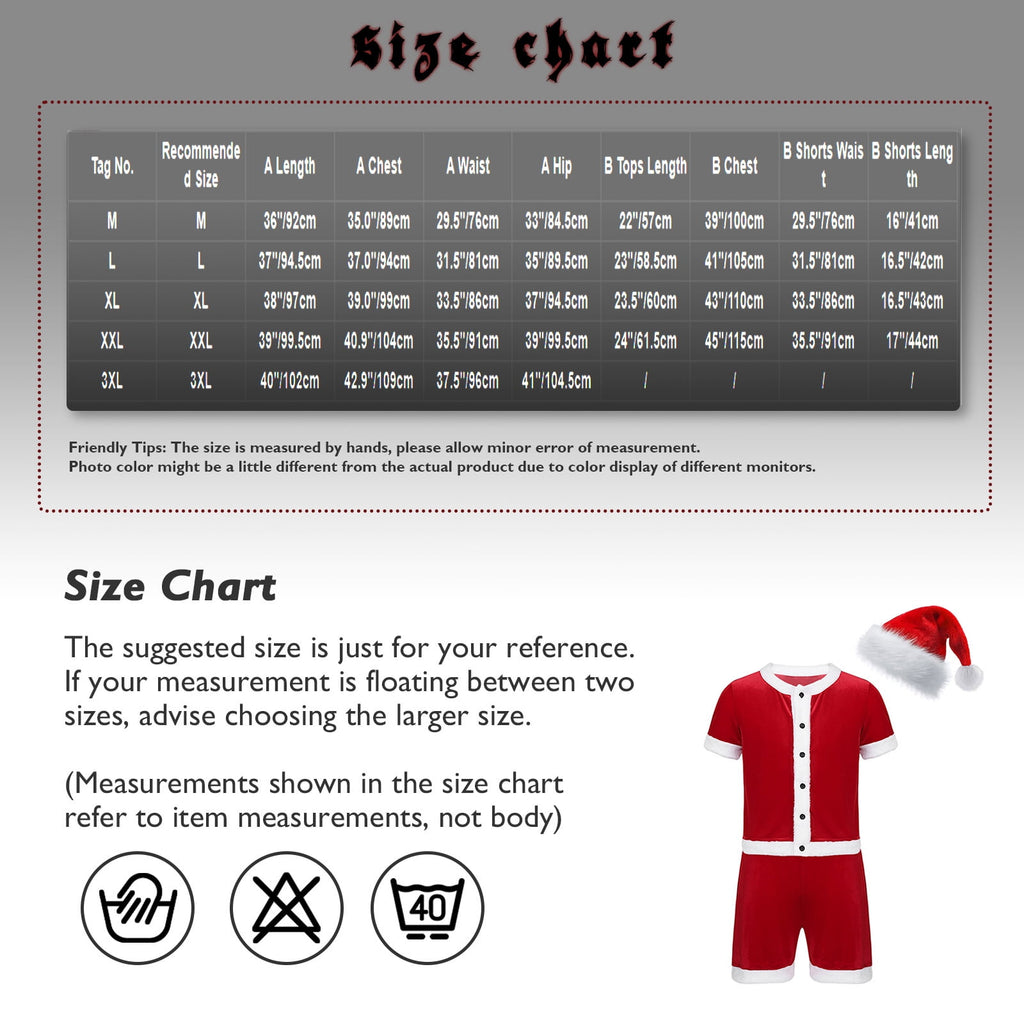 TiaoBug Men Christmas Santa Claus Cosplay Costume Boxers Leotard Bodysuit with Hat Xmas Party Outfits B Red XL