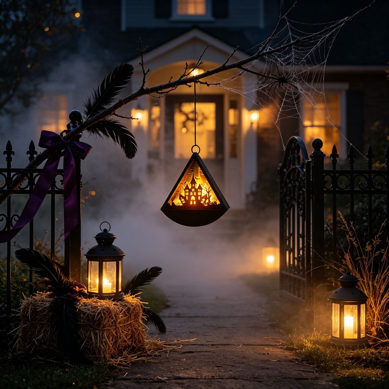 Cheapark Halloween Lanterns Decorations, Battery Operated Black Pumpkin Witch Lanterns, Flickering Light For Indoor Party Home Decor