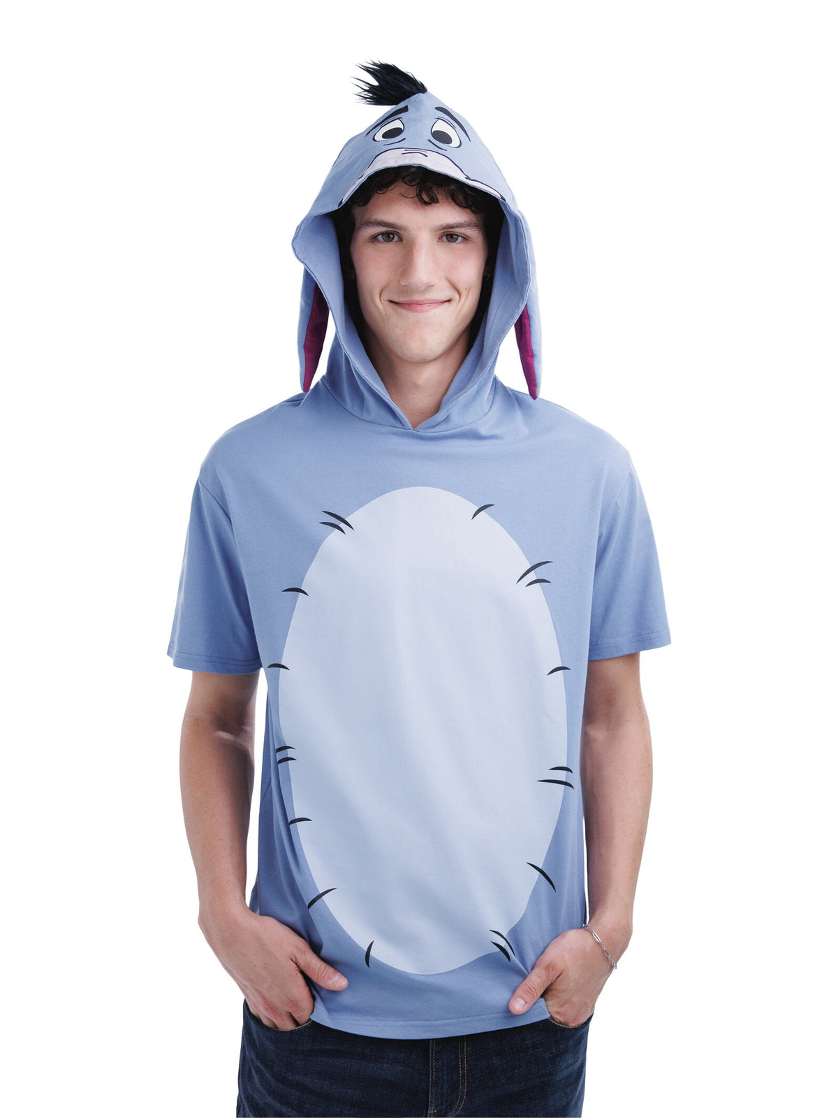 Disney Winnie the Pooh Little Boys' Cosplay Short Sleeve Hooded T-Shirt Eeyore Blue Grey