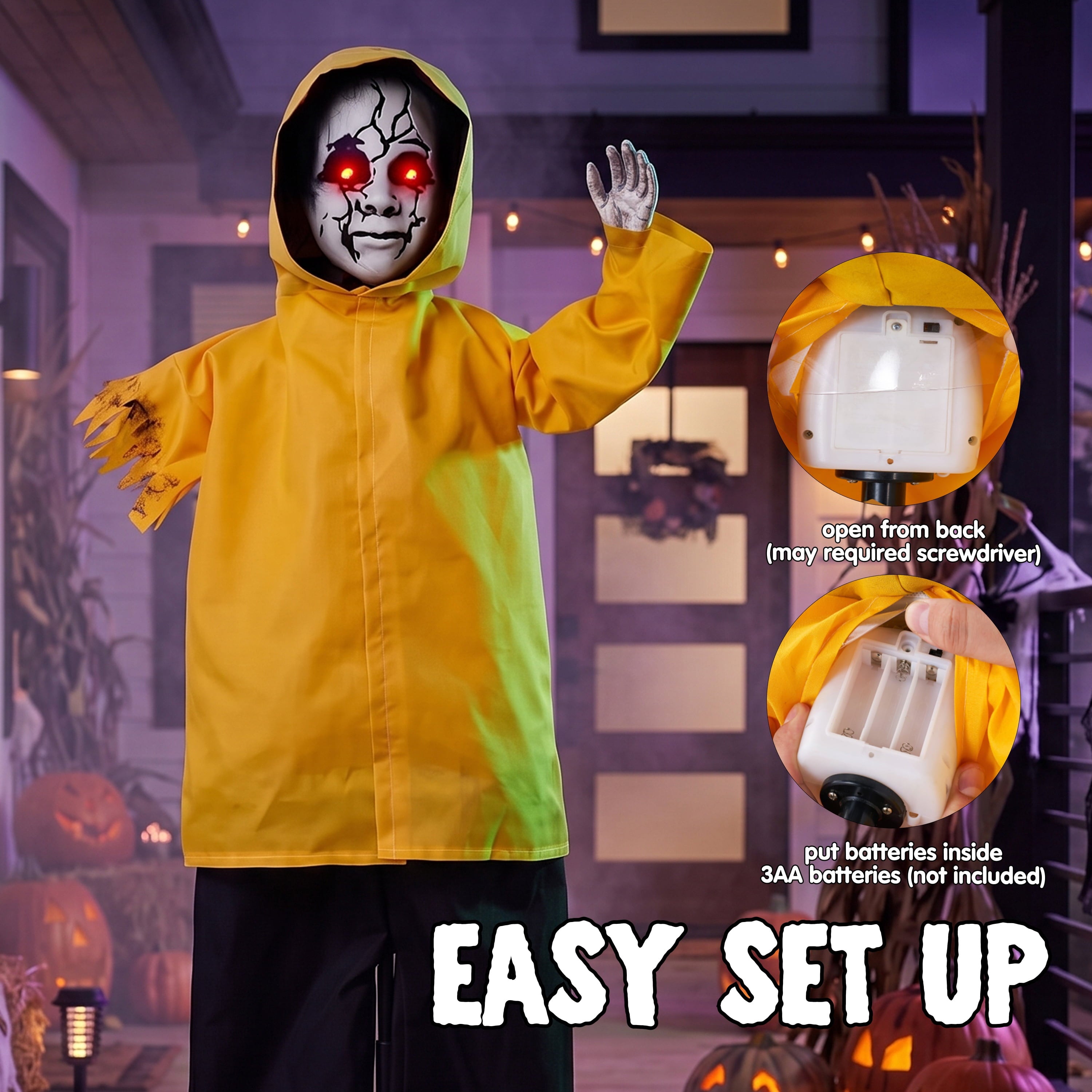 Joyfy 49" Halloween Decorations Outdoor Ghost, Animatronics Life Size Halloween Ghost Decor, Sound-Activated with Glowing Eyes, Movements & Creepy Sound, Scary Haunted House Props for Garden Yard