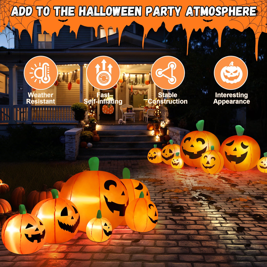 Yexmas 8 FT Halloween Inflatables Pumpkin,7 Pumpkins Halloween Outdoor Decoration with Built-in LED Lights,Halloween Blow Ups for Yard, Lawn, Garden Decor