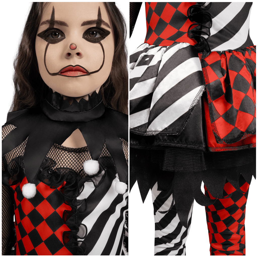 Joyfy Girls Clown Costume, Halloween Evil Clown Costume, Black and Red Jester Dress for Girls Halloween Party Dress Up Cosplay