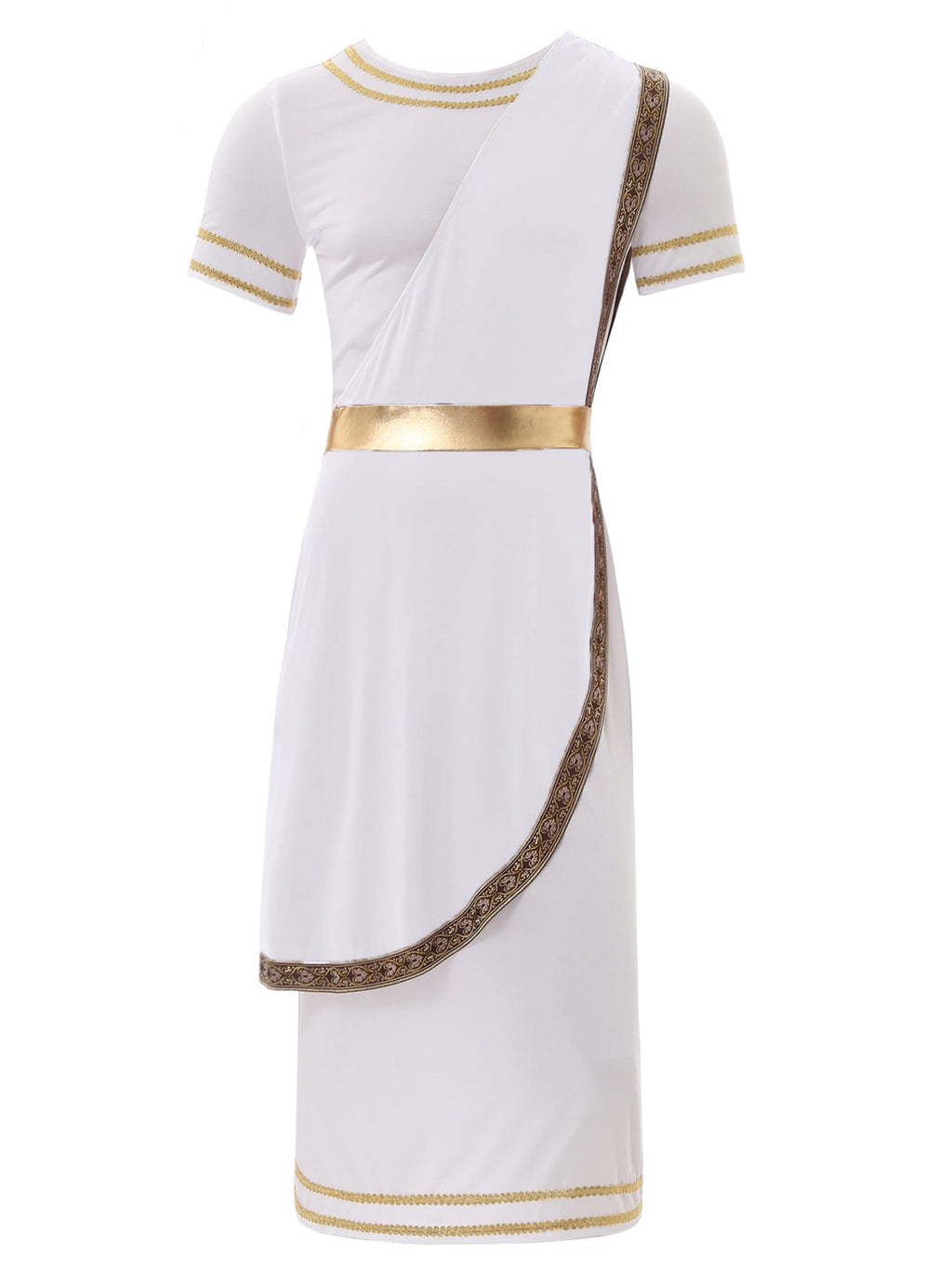 iixpin Mens Halloween Toga Robe Ancient Roman Costume Short Sleeve Greek God Tunic with Belt Yellow 3XL