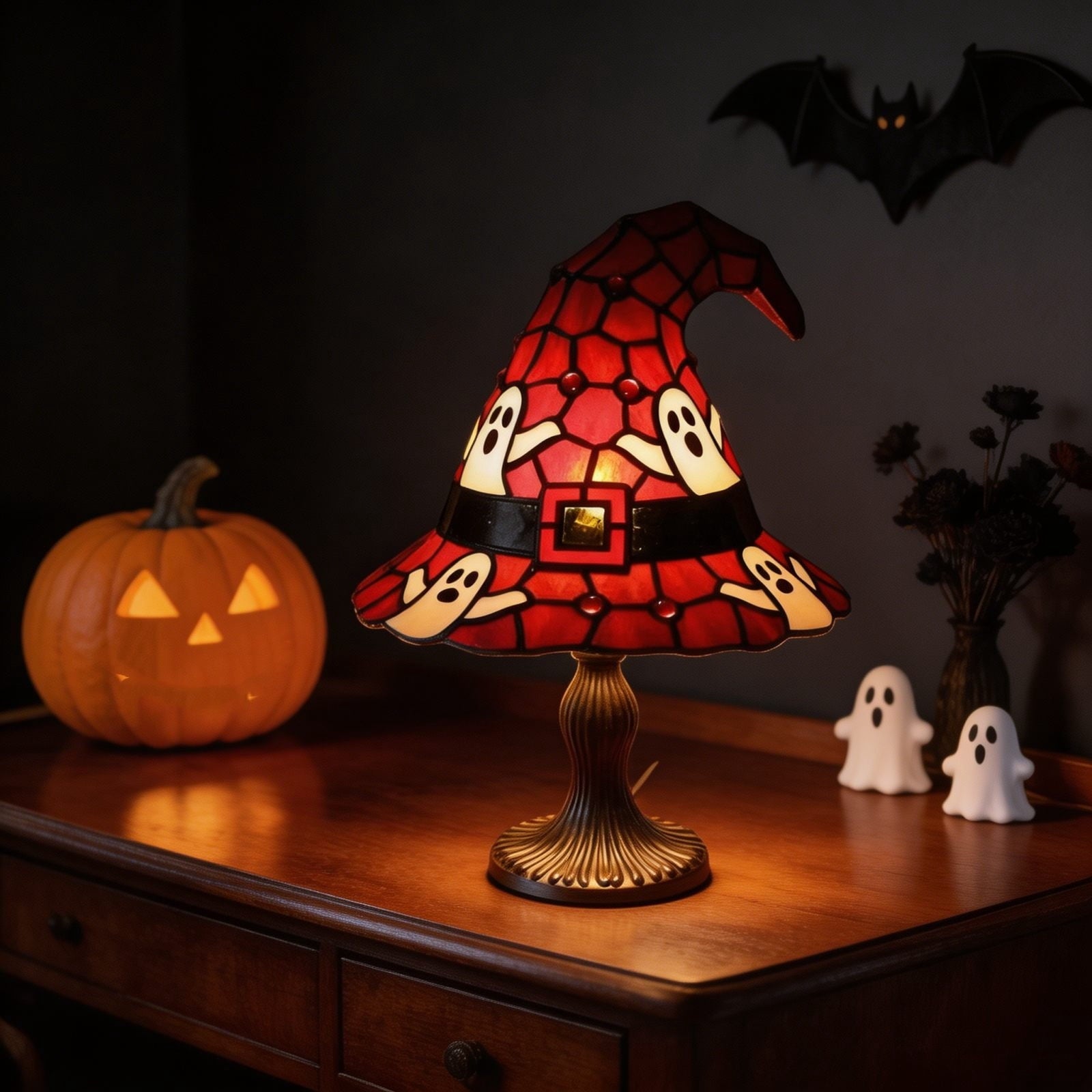 Halloween Decor Witch Hat Lamp, LED Halloween Night Light, Halloween Decorations Indoor, Witchy Decor for Shelf Mantel Table, Gothic Home Decoration