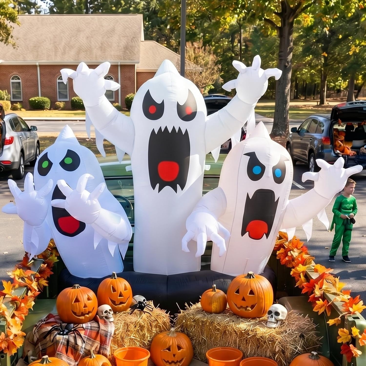 Joyfy 6 FT Halloween Inflatable Haunted Castle Decoration,Trunk or Treat Car Decorations Kit Ghost and Pumpkin with Built-in LED Light for Halloween Party Indoor,Outdoor,Yard,Garden Decor