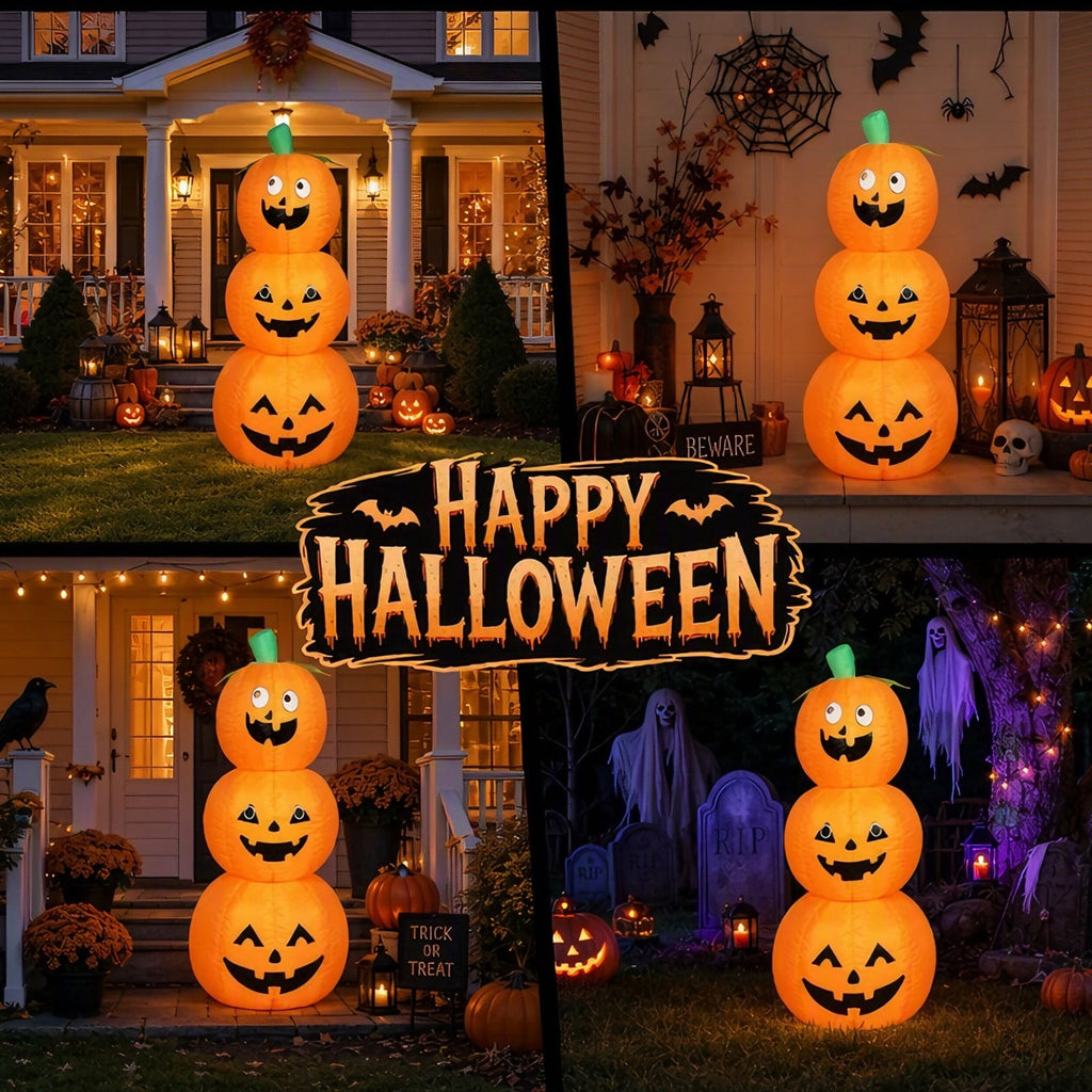6 FT Halloween Inflatables Stacked Pumpkins Ghost with Build-in LEDs for Porch,Halloween Pumpkin Decor Blow up Yard Decorations