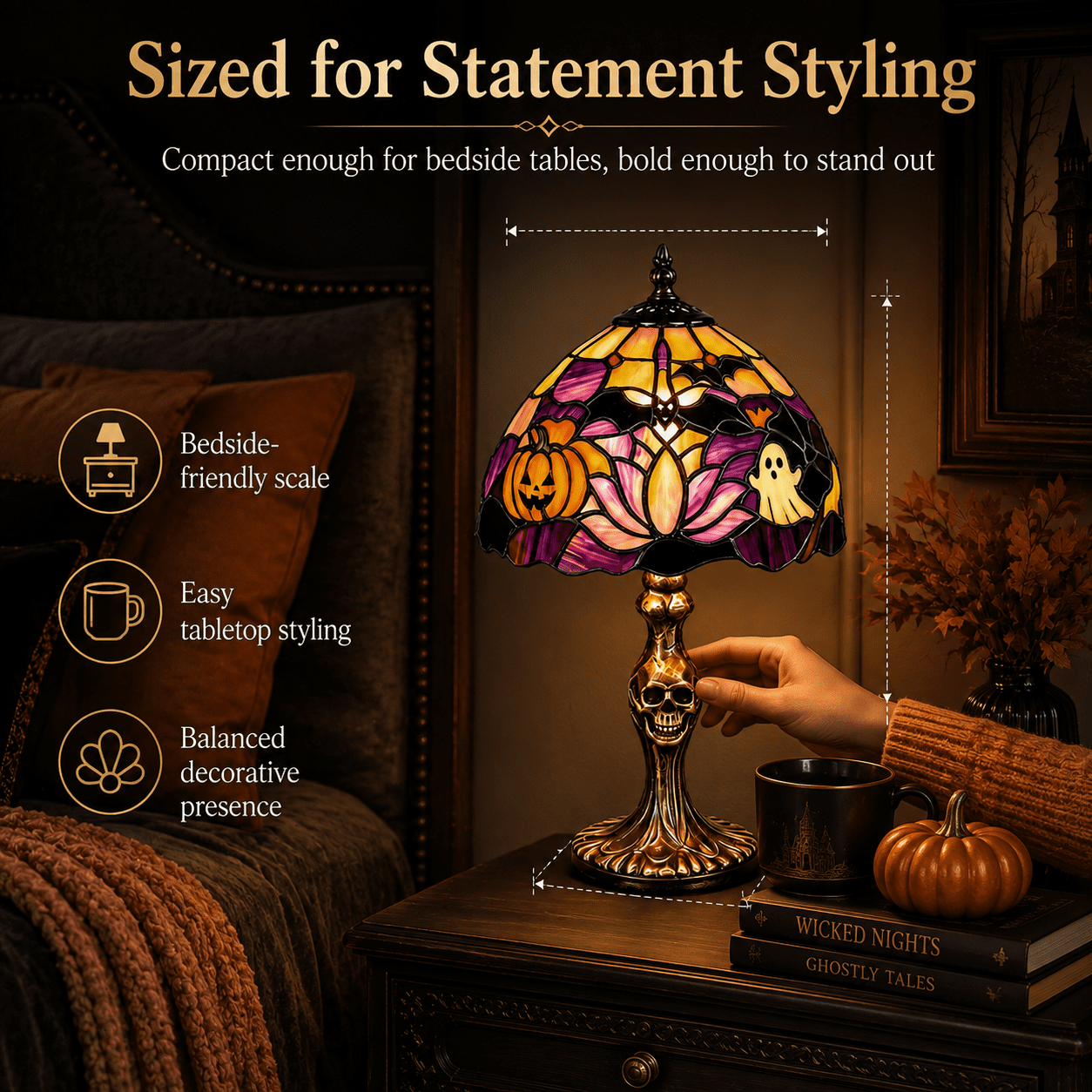 Diceymbol Halloween Decorations and Fall Decor, Halloween Venue Decoration Ghost Props LED Illuminated Ghost Decorations for Tabletop, Mantel, Shelf Indoor Outdoor 9.05 inch