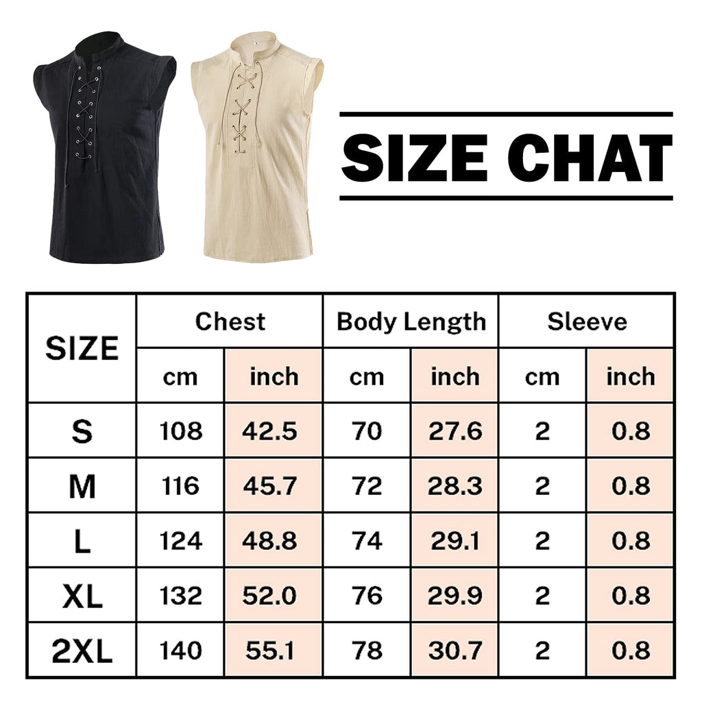 ATTBEA Mens Pirate Renaissance Costume Pirate Shirt Long Sleeves Medieval Viking Gothic Celtic Pirate Vest for Unisex Halloween Costume