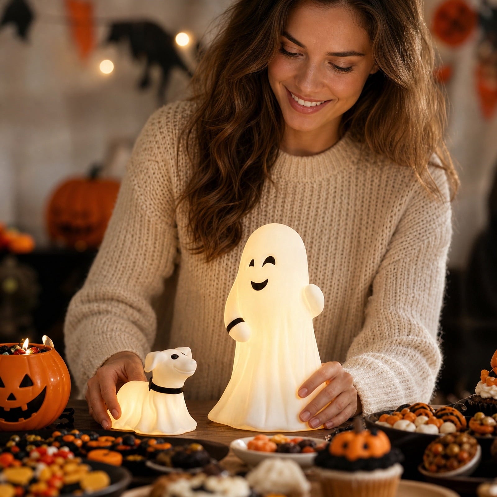 YZEGDCH Halloween 3D Ghost Campfire Flickering Night Light 2 Funny Roasting Marshmallows at Campfire LED Electric Faux Flameless Campfire Nightlight Funny Halloween Decor