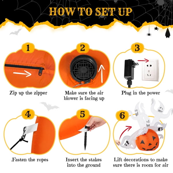 5.9FT Halloween Inflatable Pumpkin Ghost, Built-in LED Lights, Waterproof Polyester for Yard/Garden