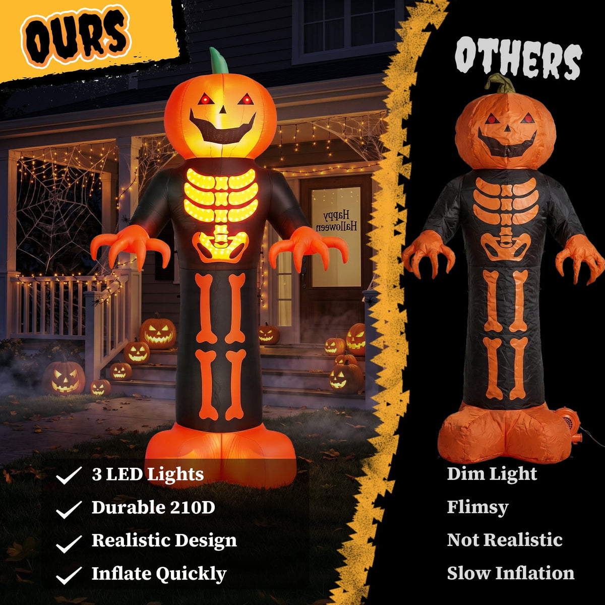 Zimtown Zimtown 12 FT Halloween Inflatable Pumpkin with 3D Glowing Skeleton Chest