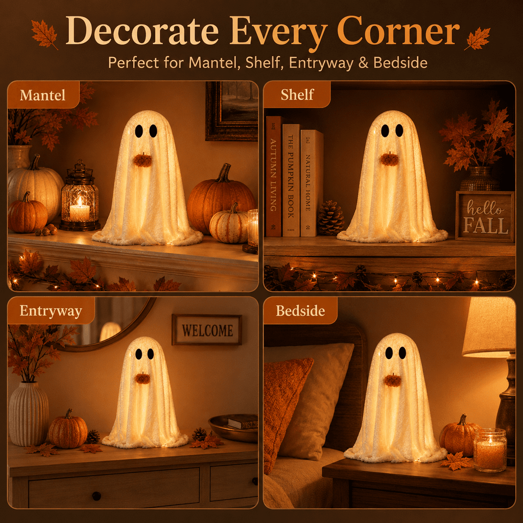 Diceymbol Halloween Decorations and Fall Decor, Halloween Venue Decoration Ghost Props LED Illuminated Ghost Decorations for Tabletop, Mantel, Shelf Indoor Outdoor 9.05 inch
