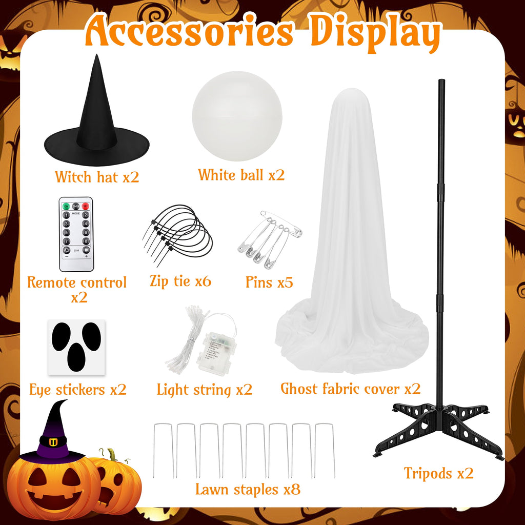 HiberyHom 2 Pack 4.6 FT Halloween Ghost Decor, Early Halloween Decorations, Light Up Ghost for Front Porches Yard Garden, Halloween Decorations Outdoor
