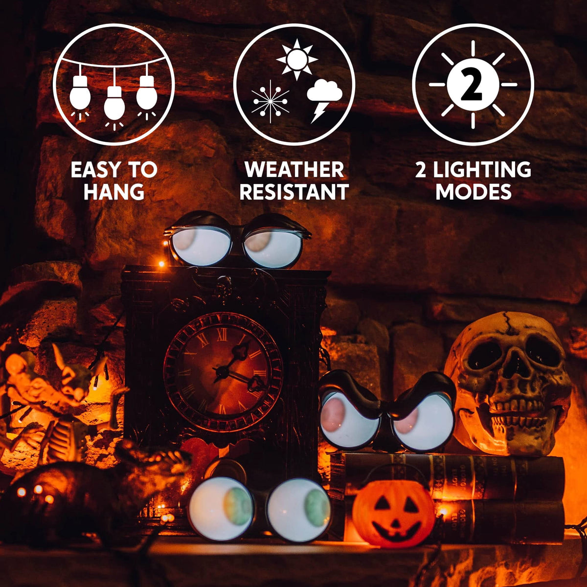 Joyfy 3 Pack Halloween Flashing Spooky Eyes Lights Decorations Outdoor Indoor, Dark-activated Battery Operated Glowing Eyes with Timer,Hangable Halloween Light Decorations for Car Yard Lawn Garden