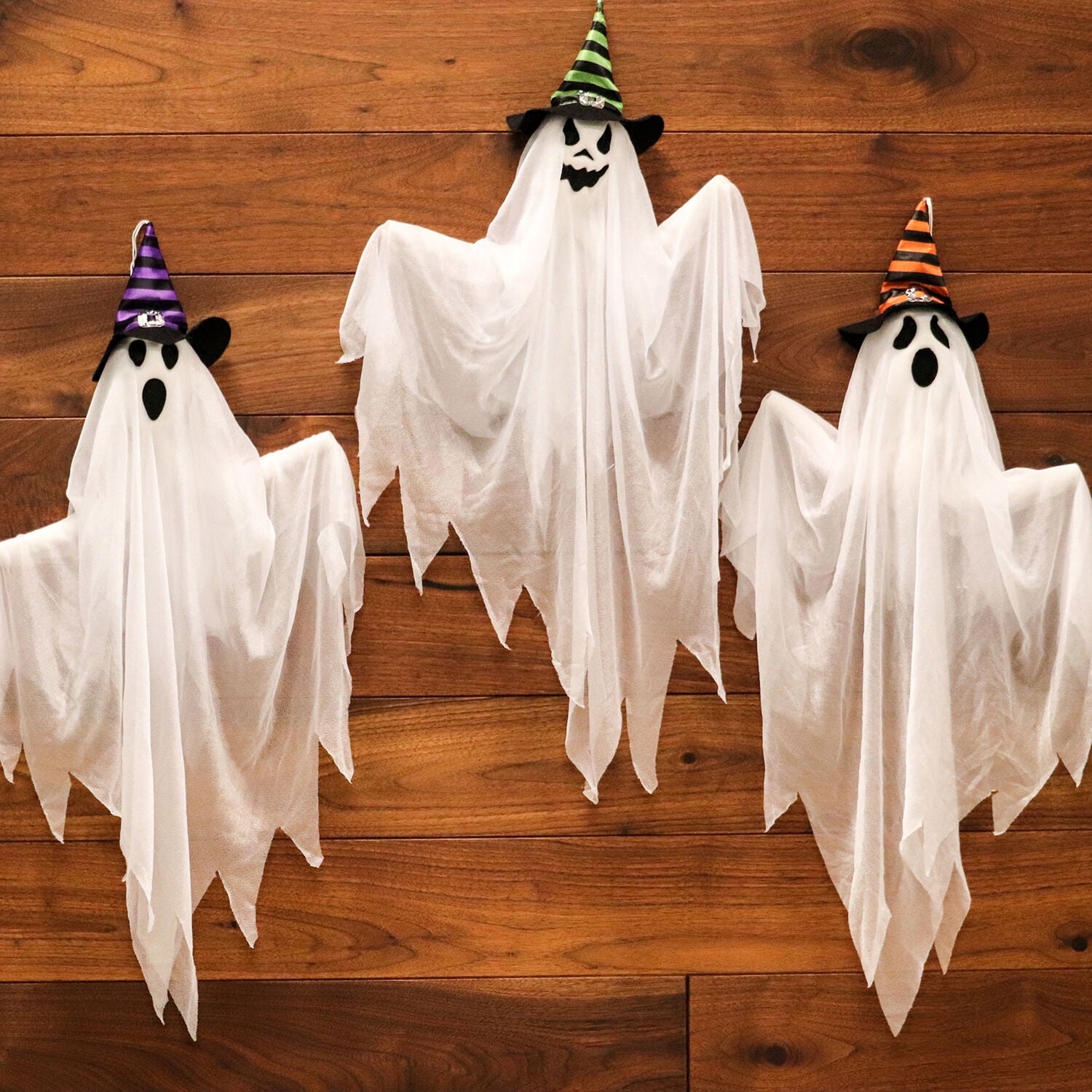 Haunted Hill Farm Set of 3 Hanging Ghosts, Indoor/Outdoor Halloween Decoration, HHGHST-8H