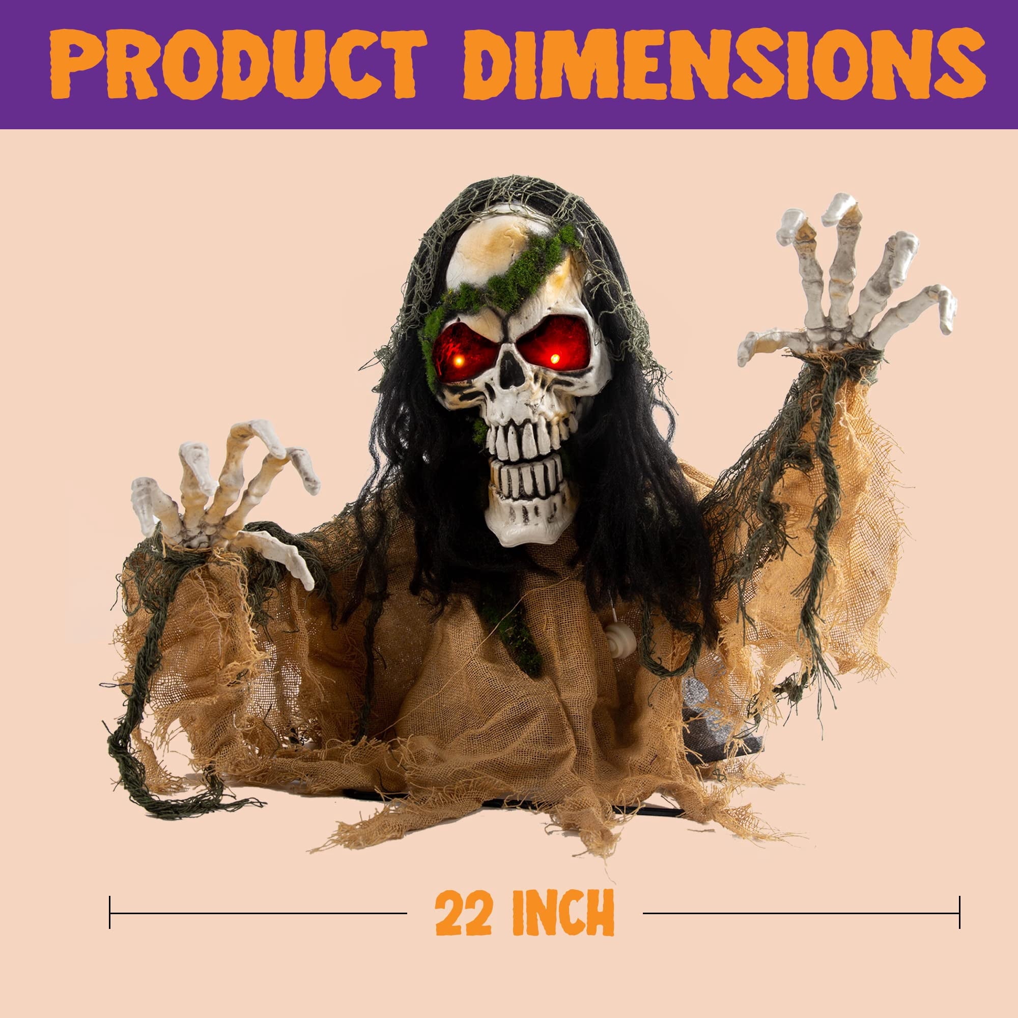 Joyfy Halloween Groundbreaker Animated Halloween Decorations Zombie with Crawling Creepy Animatronic Decorations with Movable Arms,Outdoor Scary Halloween Yard Decorations