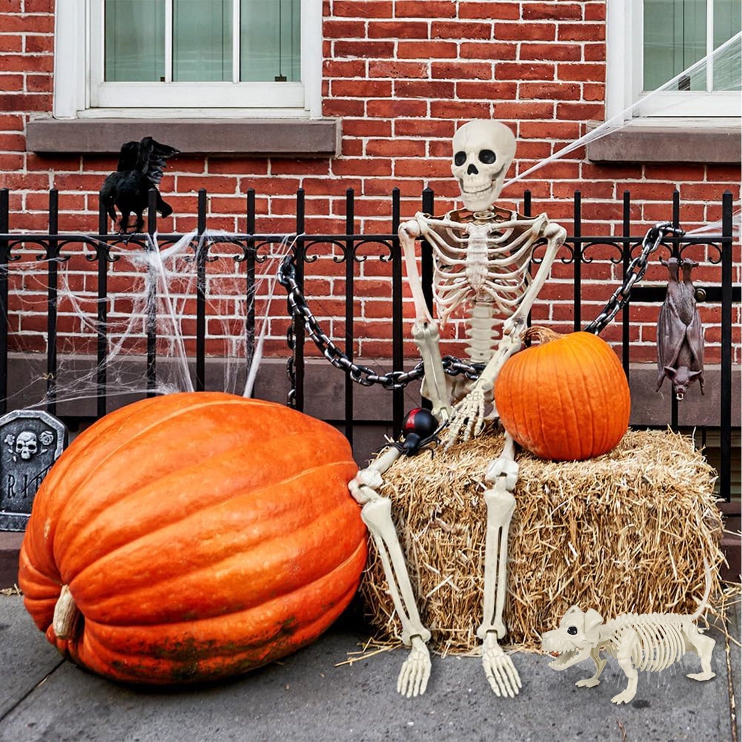 Ayieyill 2pcs Skeleton and Dog Skeleton Halloween Decorations Posable Skeletons Halloween Decorations Indoor Outdoor