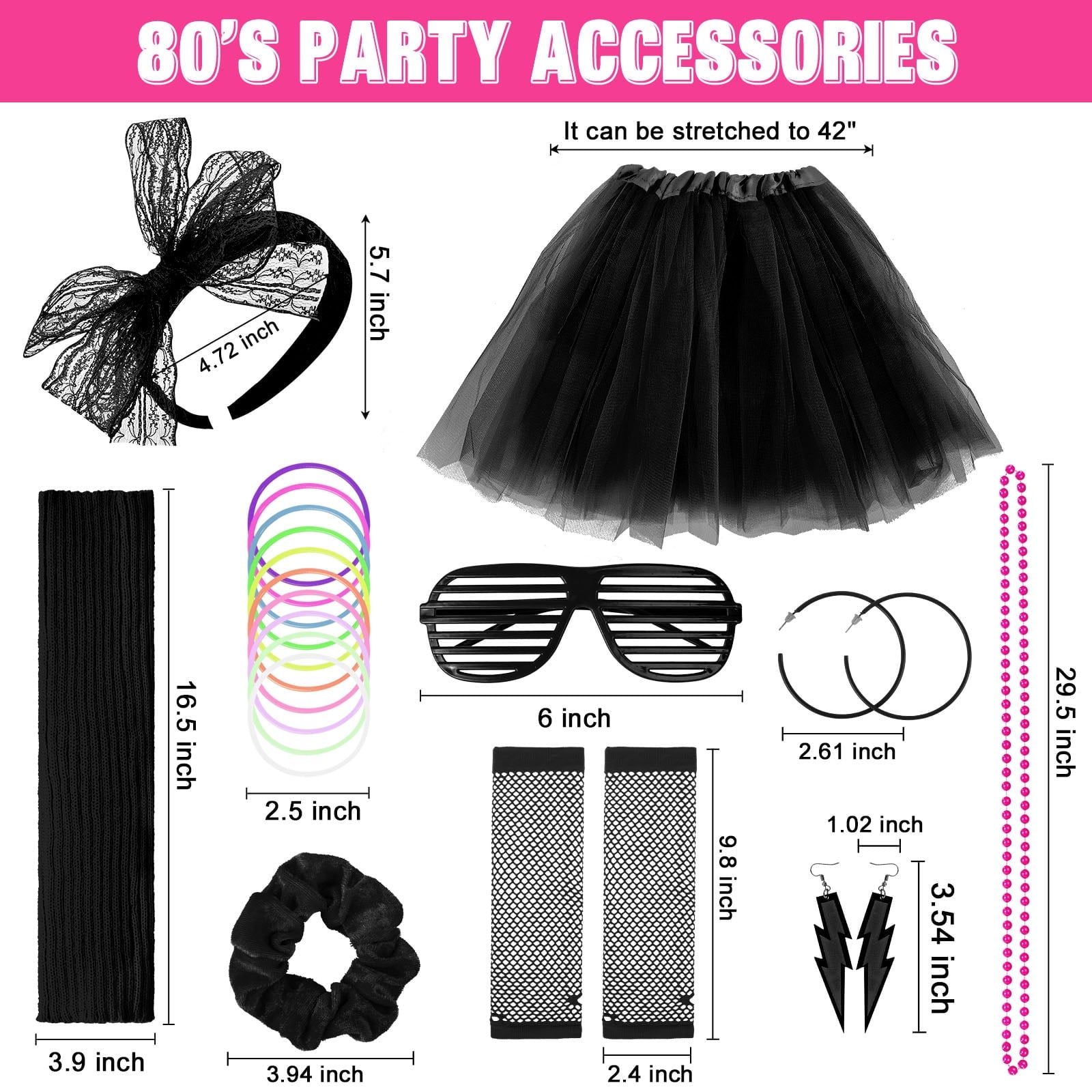 Loritta 80s Costumes for Women Fancy Outfit Accessories Set with Fishnet Gloves Leg Warmers Tutu Skirts for Theme Party
