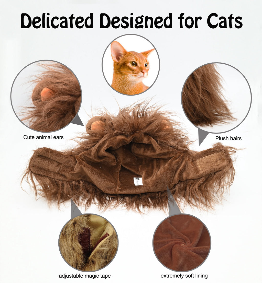 Lion Mane Wig for Cats, Funny Pet Cat Costumes for Halloween Christmas (Size S, Black)