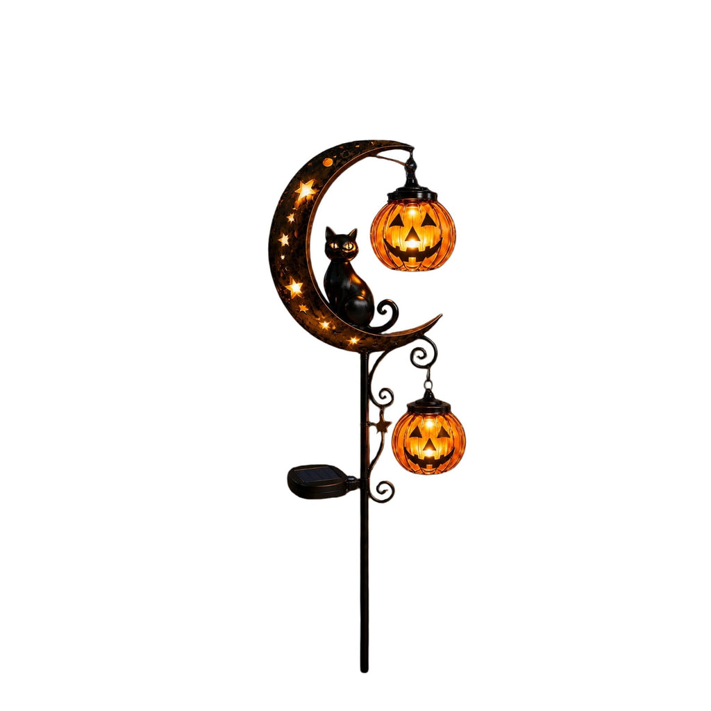 Clearance 35" Halloween Solar Pumpkin Moon Garden Stake Light with Black Cat Outdoor Waterproof LED Yard Decoration Hanging Jack-o'-Lantern for Garden, Patio, Walkway, Porch (C)