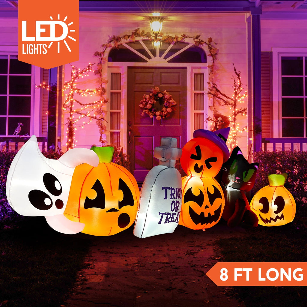 Joyfy 7 ft Halloween Inflatable Long Pumpkin with Witch's Cat Decorations Inflatables with Build-in LEDs,Halloween Decor Outdoor Blow Up Yard Decorations