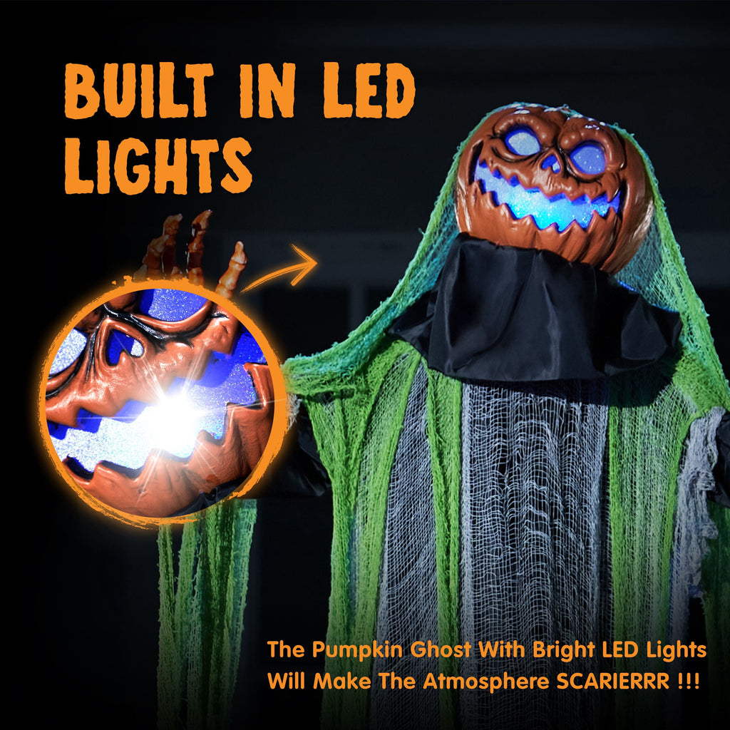 Joyfy 67" Standing Grim Reaper with Chain, Large Halloween Decorations Outdoor, Life Size Animatronics Skelton, Sound-Actived Party Decor with Creepy Sound & LED Eyes, Scary Haunted House Props