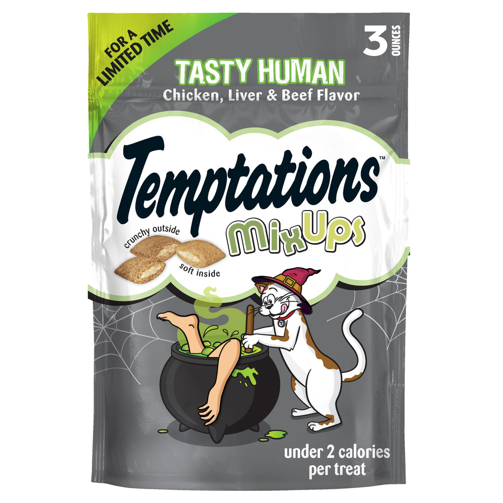 (4 pack) Temptations Mixups Crunchy and Soft Cat Treats Tasty Human, Chicken, Liver & Beef Flavors, 3 oz Pouch