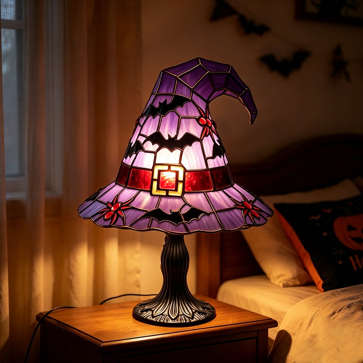 Clearance Halloween Table Lamp Decorations, Witch Hat Lamp Gifts - Handcrafted Retro Resin Witch Lamp, USB Powered Gothic Wizard Hats Night Light, Home Decor Accent Lamps for Bedroom