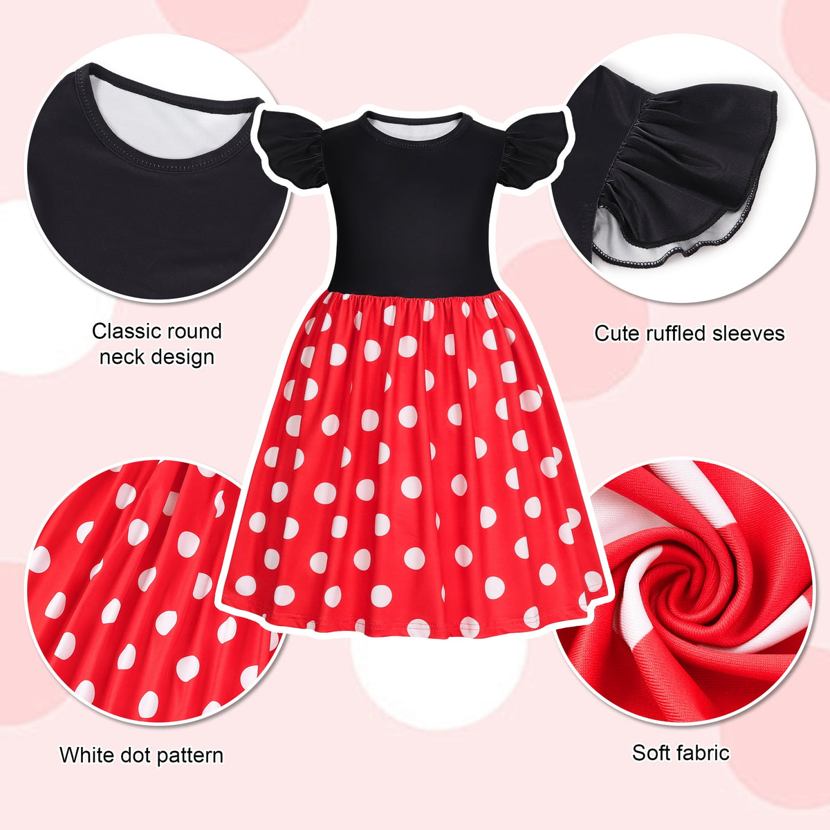 Benylion Toddler Girls Red Polka Dot Dresses Birthday Party Fancy Dress Up Costume for 6-7 Years
