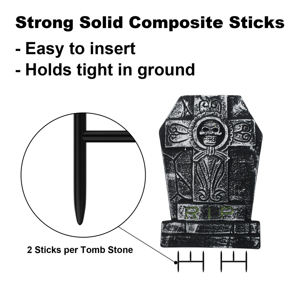 Gamexcel 3-Pack Large 17" Halloween Foam RIP Tombstones with Stakes - Graveyard Lawn Decorations for Spooky Haunted House Decor